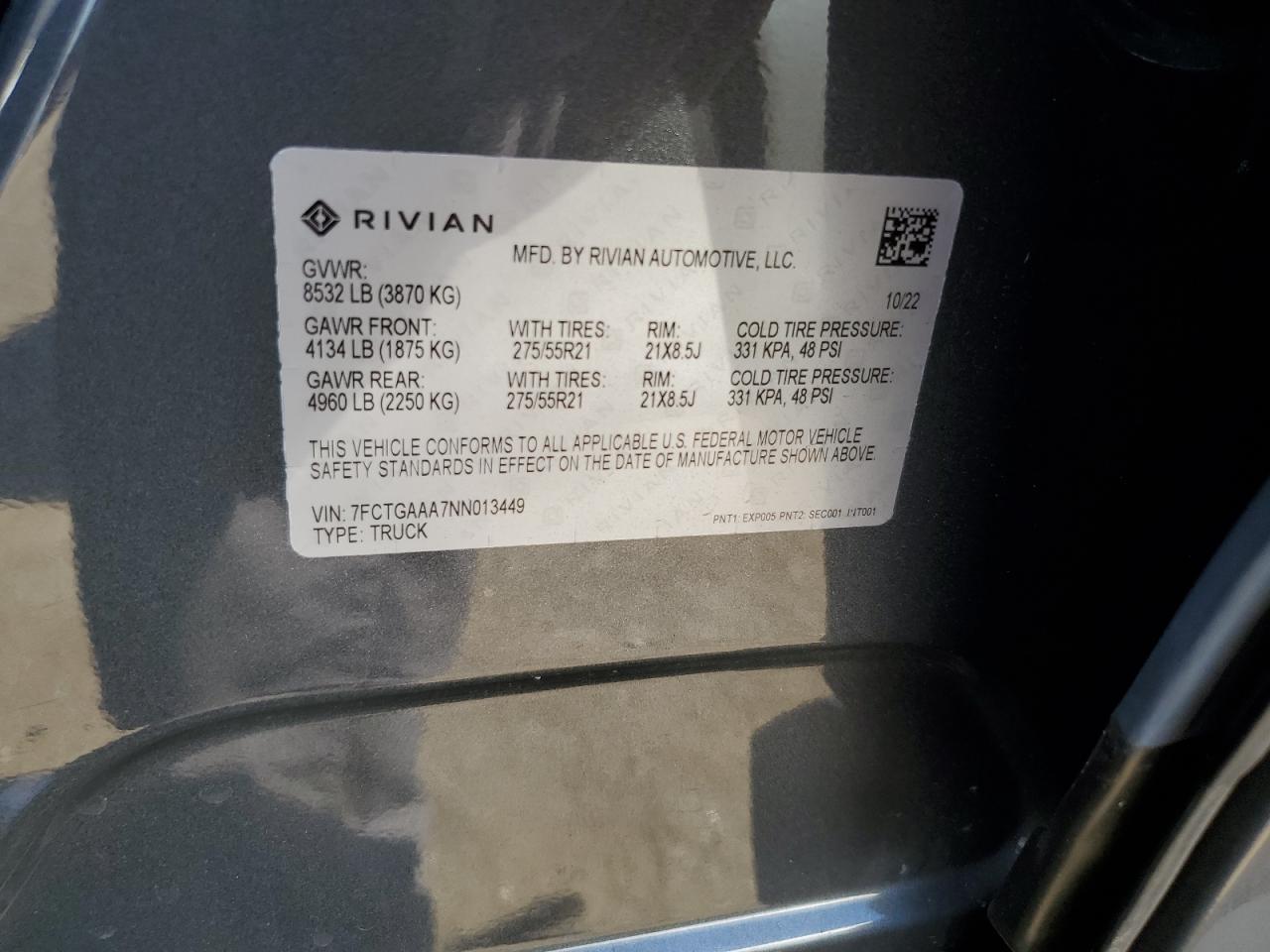 7FCTGAAA7NN013449 2022 Rivian R1T Adventure