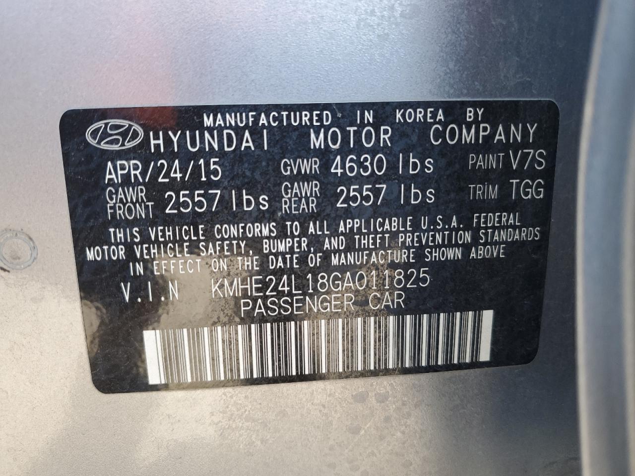 KMHE24L18GA011825 2016 Hyundai Sonata Hybrid