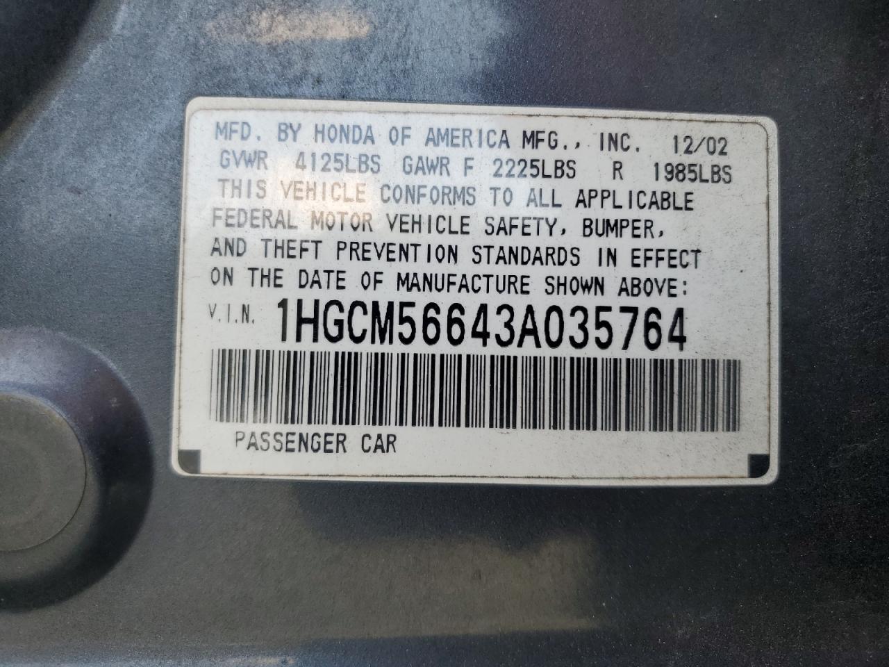 1HGCM56643A035764 2003 Honda Accord Ex