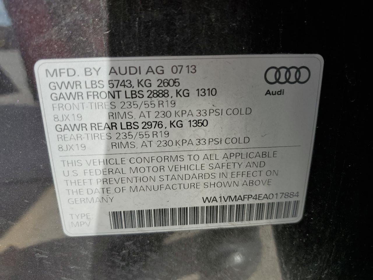 WA1VMAFP4EA017884 2014 Audi Q5 Tdi Prestige