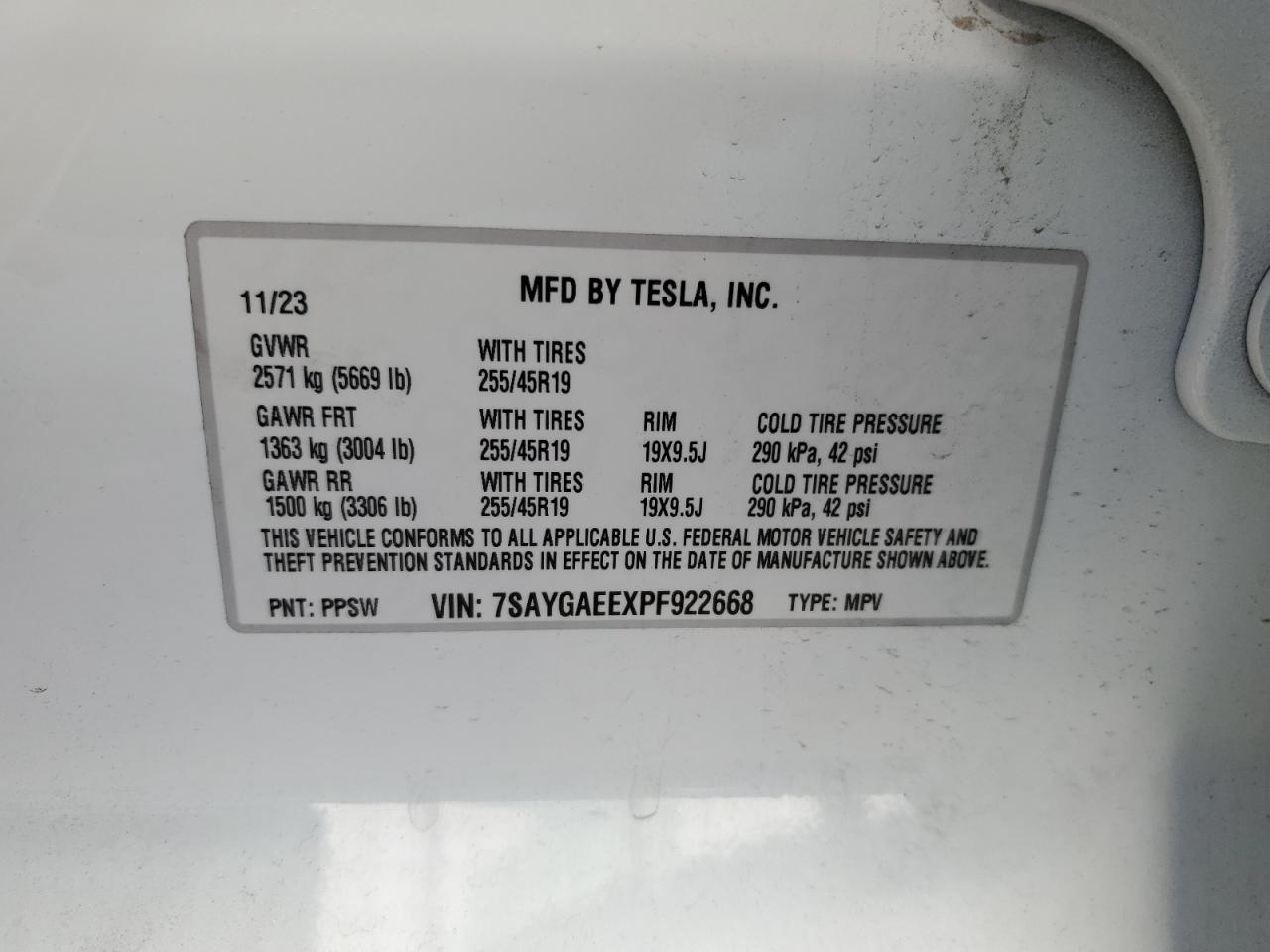 7SAYGAEEXPF922668 2023 Tesla Model Y