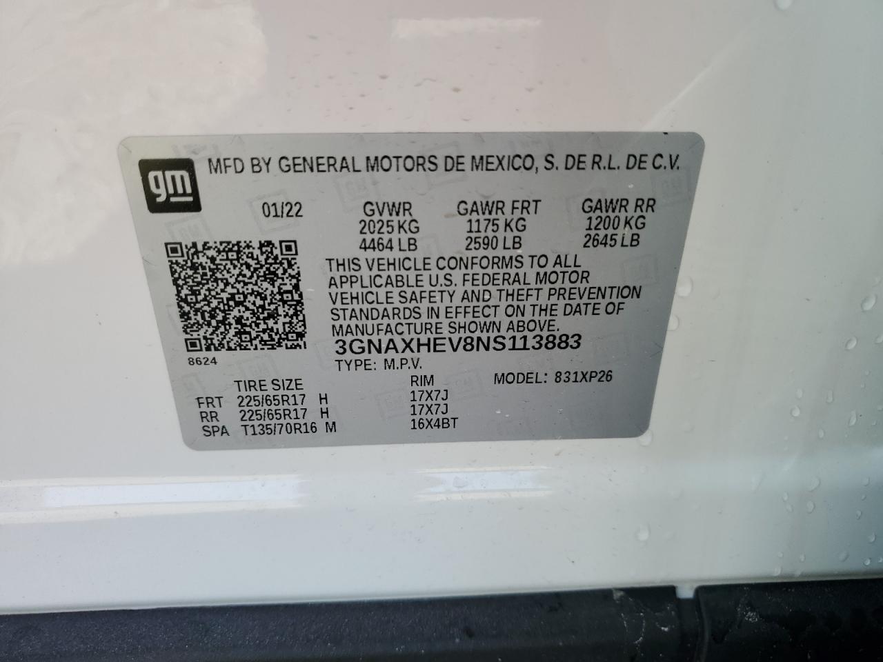 3GNAXHEV8NS113883 2022 CHEVROLET EQUINOX - Image 15