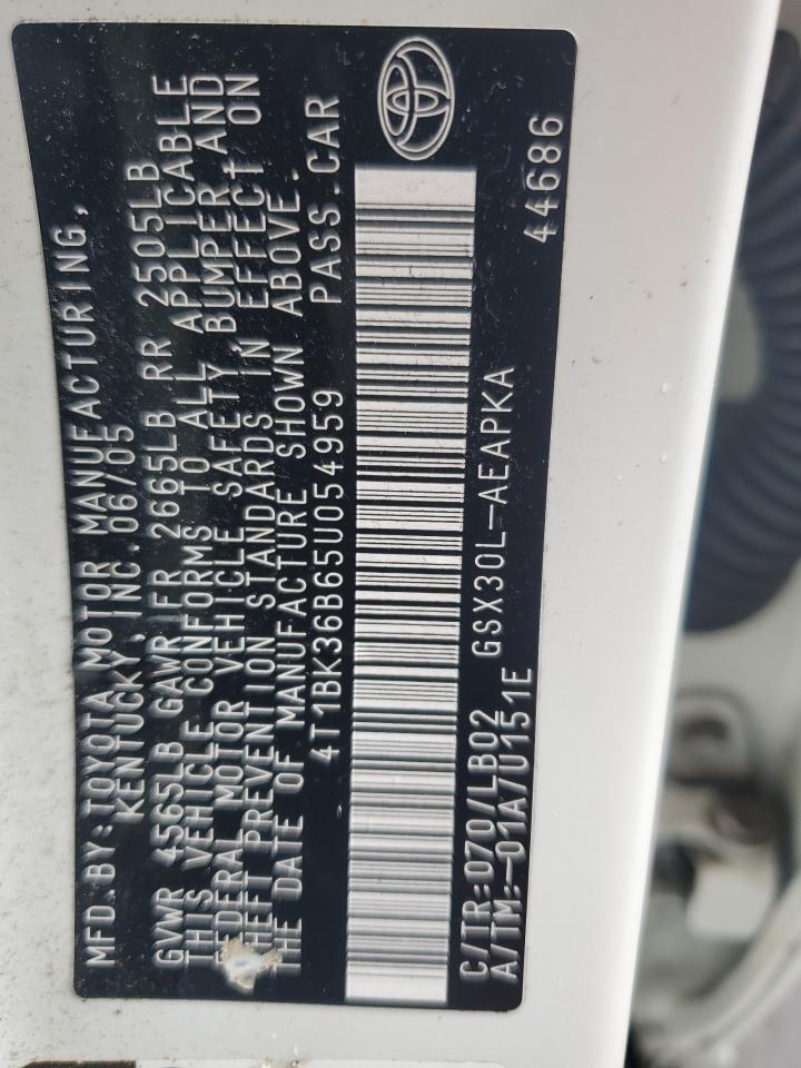 2005 Toyota Avalon Xl VIN: 4T1BK36B65U054959 Lot: 73708974