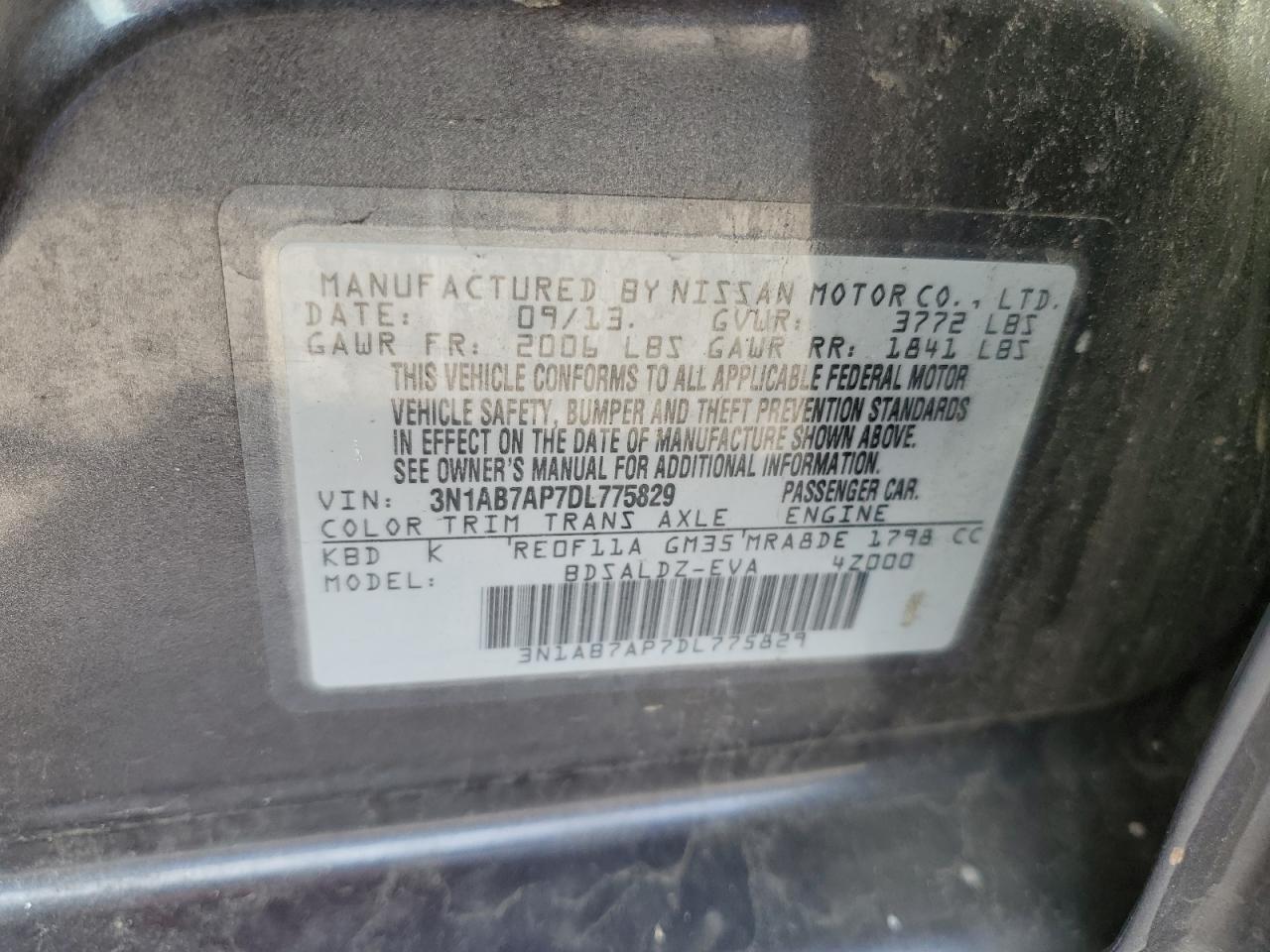 3N1AB7AP7DL775829 2013 Nissan Sentra S