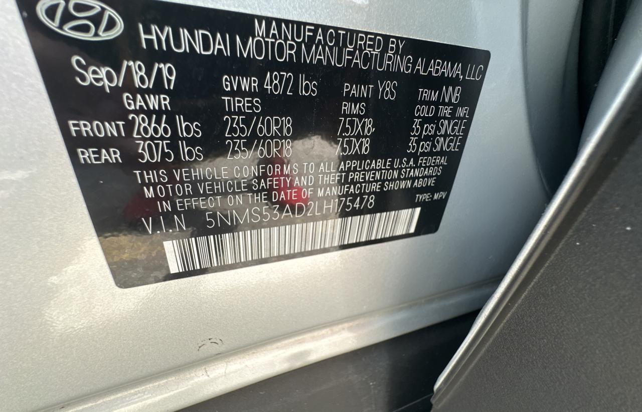 5NMS53AD2LH175478 2020 Hyundai Santa Fe Limited