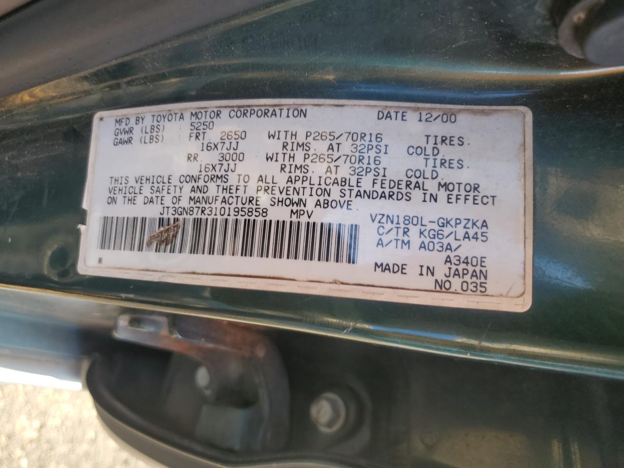 JT3GN87R310195858 2001 Toyota 4Runner Limited