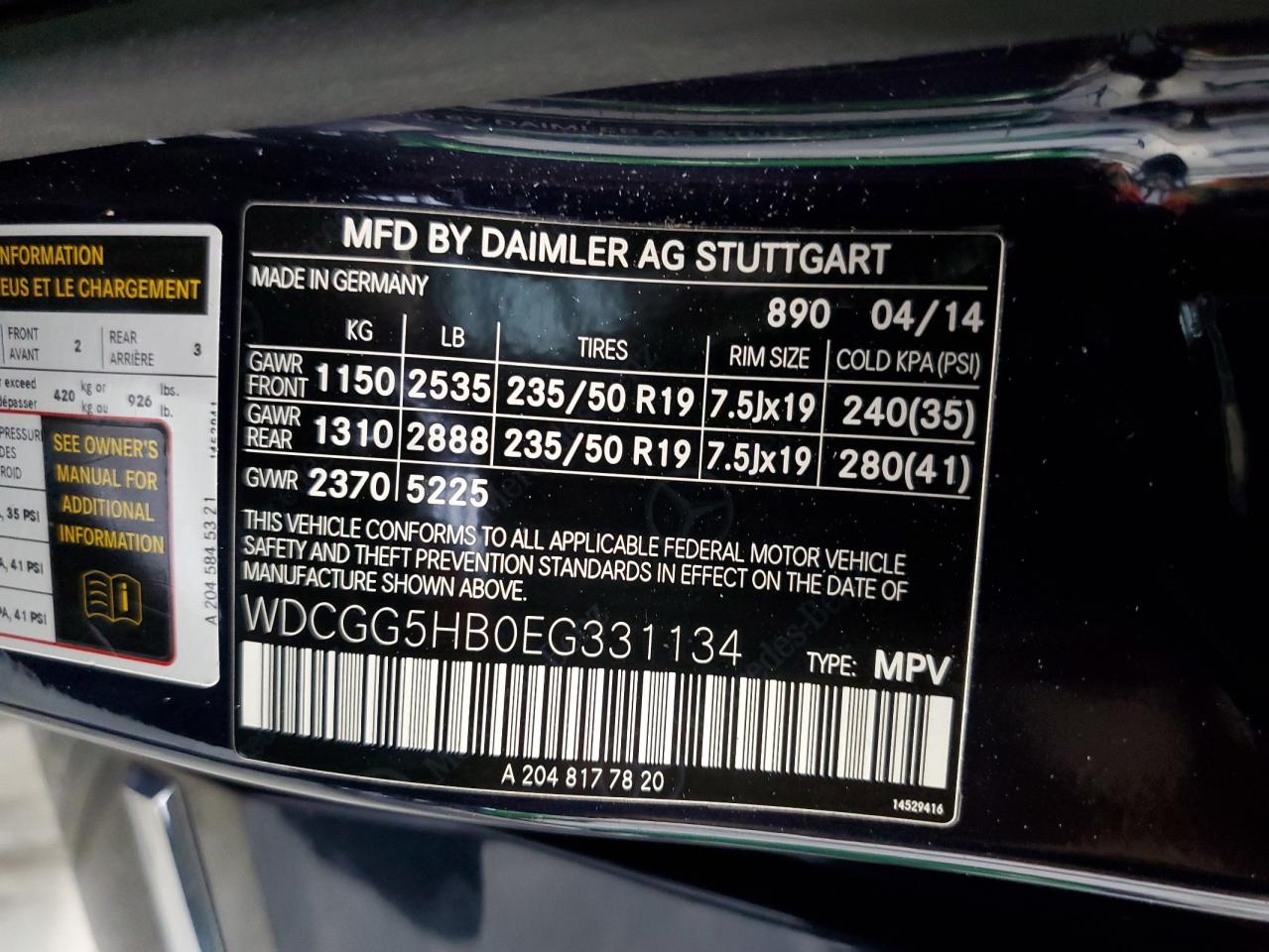 WDCGG5HB0EG331134 2014 Mercedes-Benz Glk 350