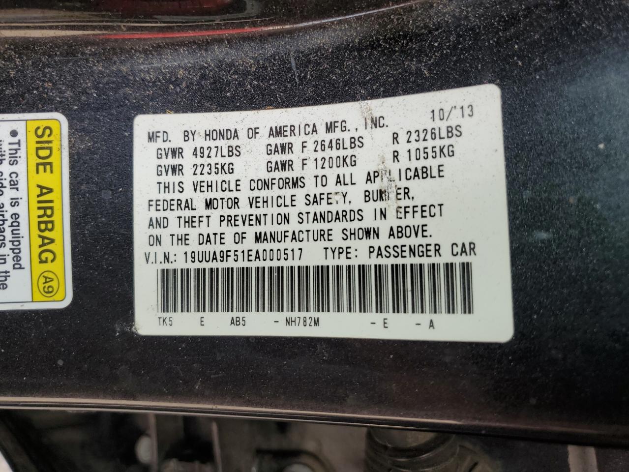 VIN 19UUA9F51EA000517 2014 ACURA TL no.13