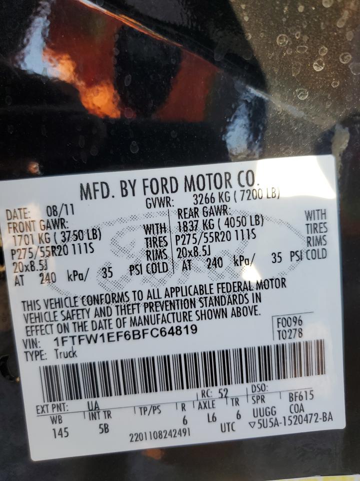 1FTFW1EF6BFC64819 2011 Ford F150 Supercrew