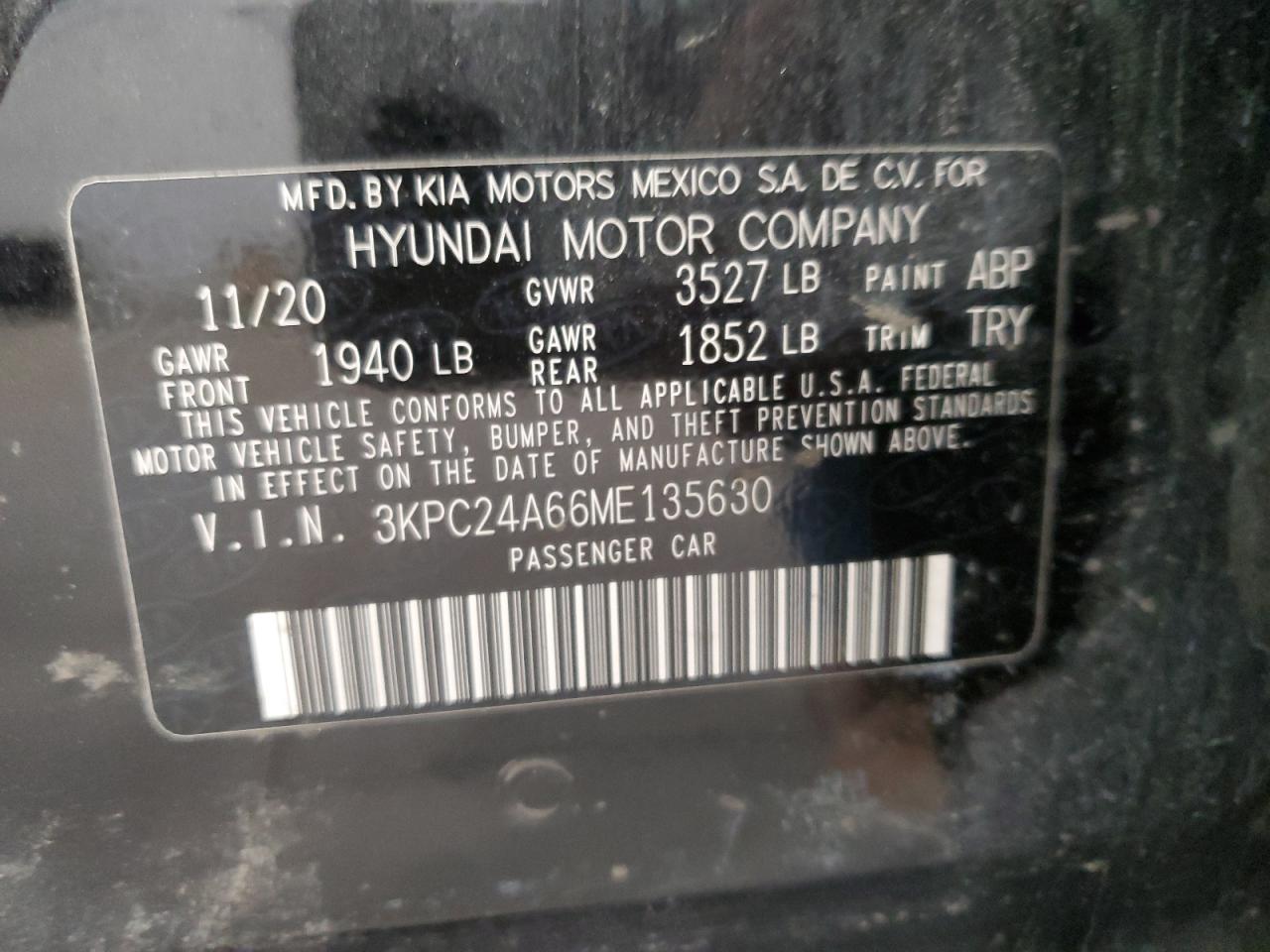 3KPC24A66ME135630 2021 Hyundai Accent Se