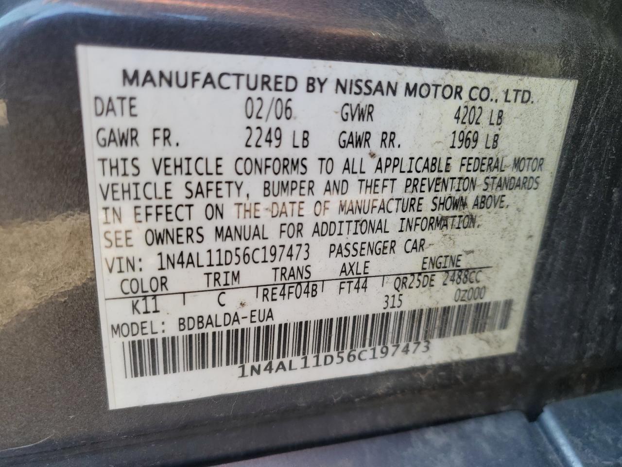 1N4AL11D56C197473 2006 Nissan Altima S