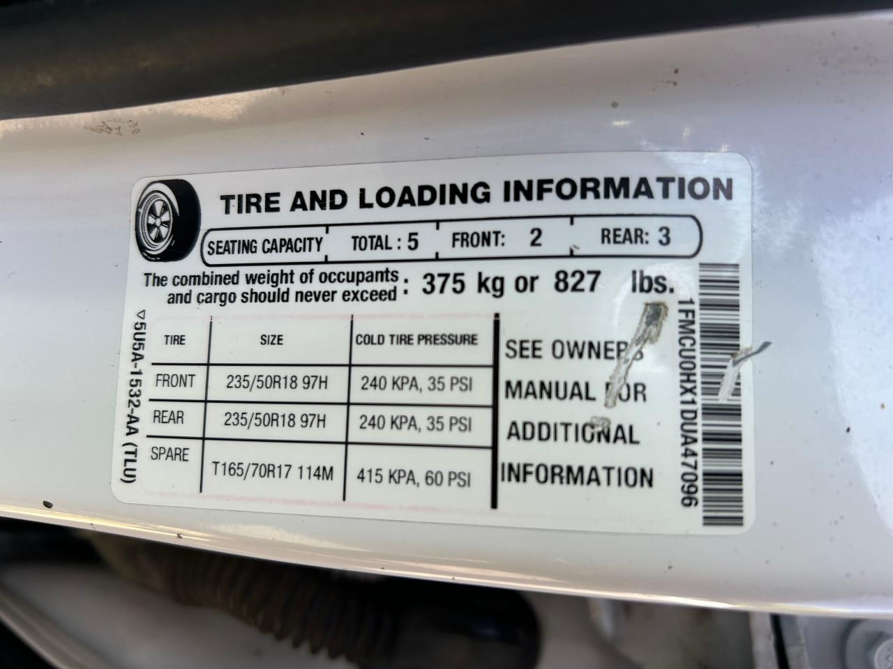 1FMCU0HX1DUA47096 2013 Ford Escape Sel