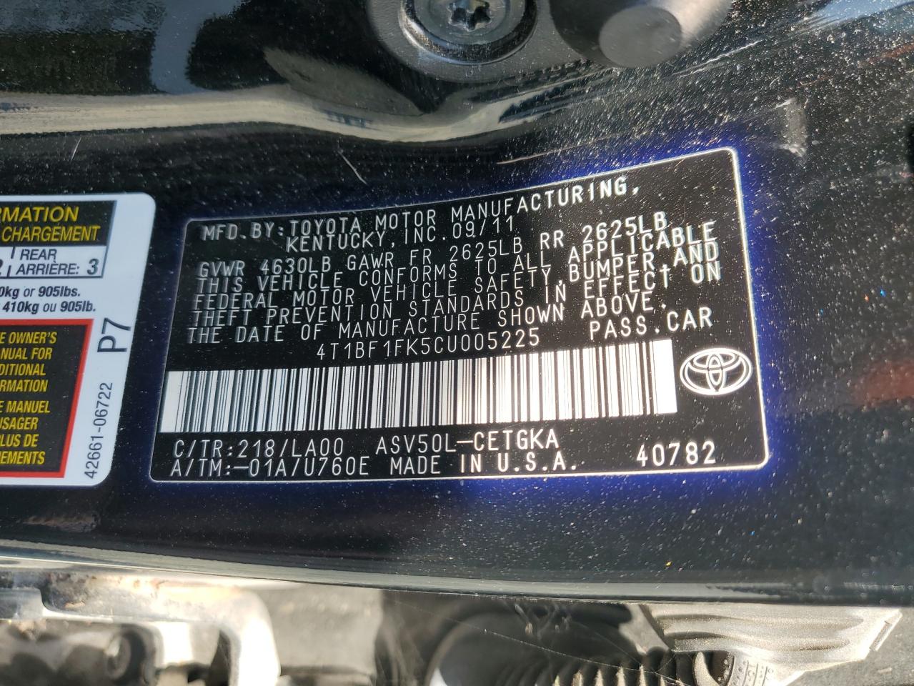 4T1BF1FK5CU005225 2012 Toyota Camry Base