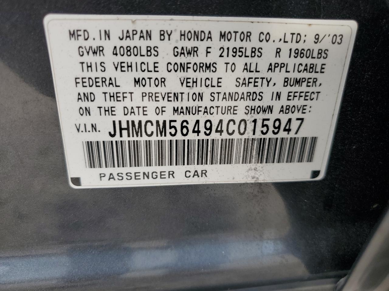 2004 Honda Accord Lx VIN: JHMCM56494C015947 Lot: 72268564