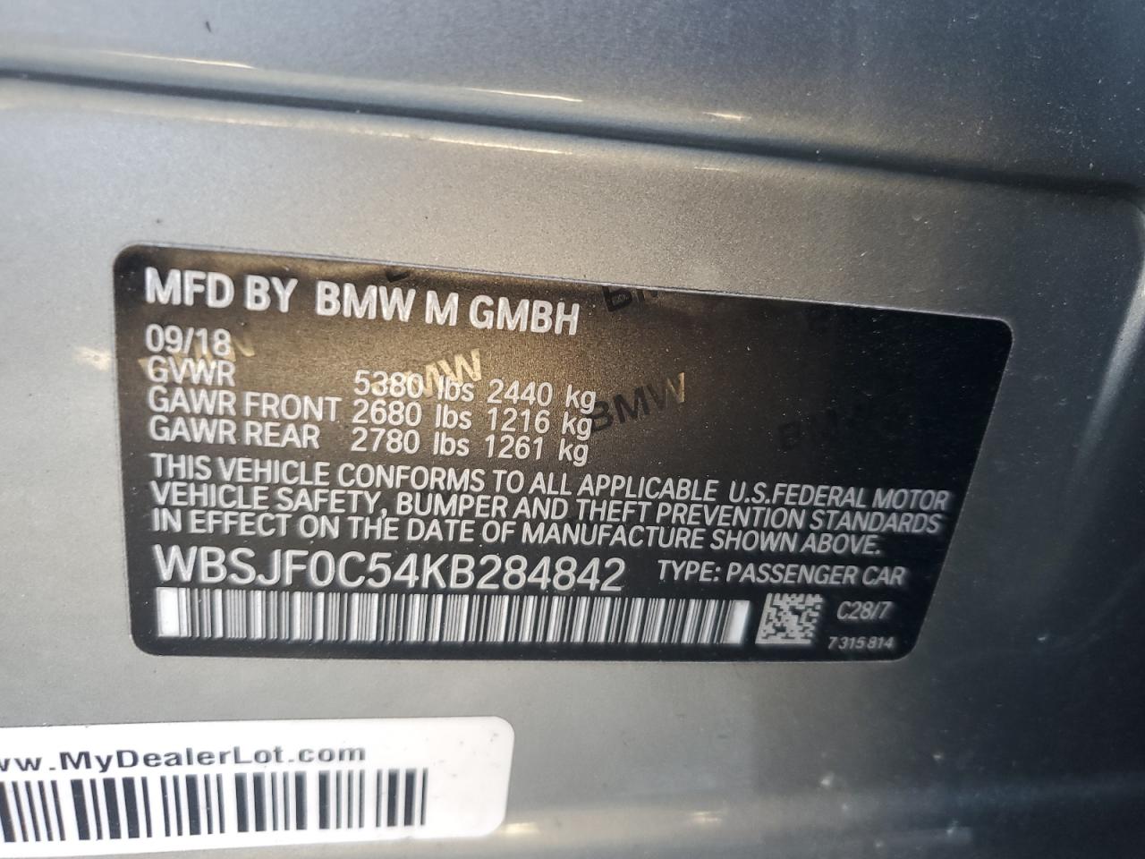 WBSJF0C54KB284842 2019 BMW M5