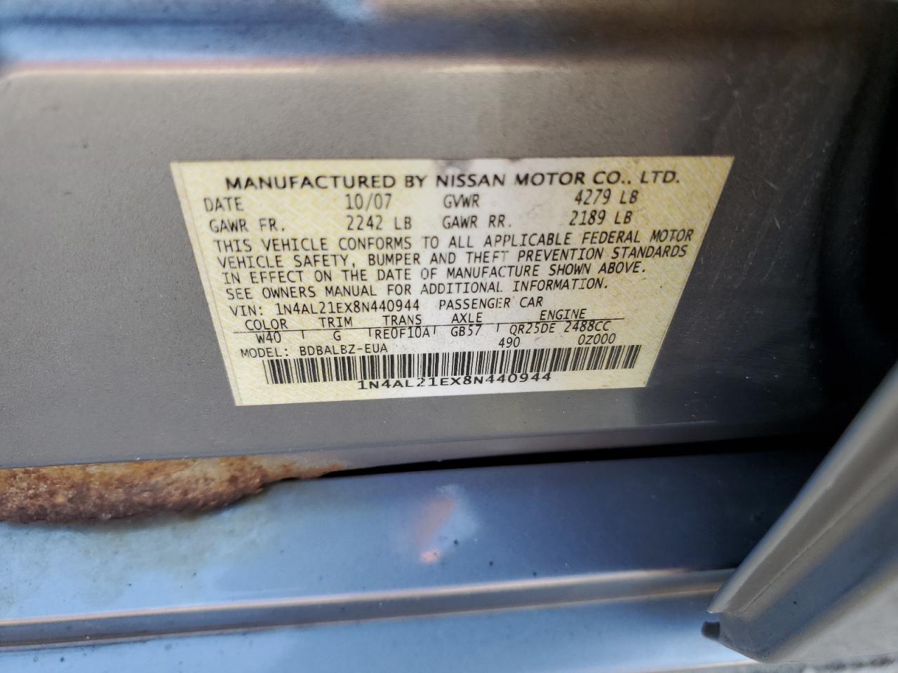 1N4AL21EX8N440944 2008 Nissan Altima 2.5