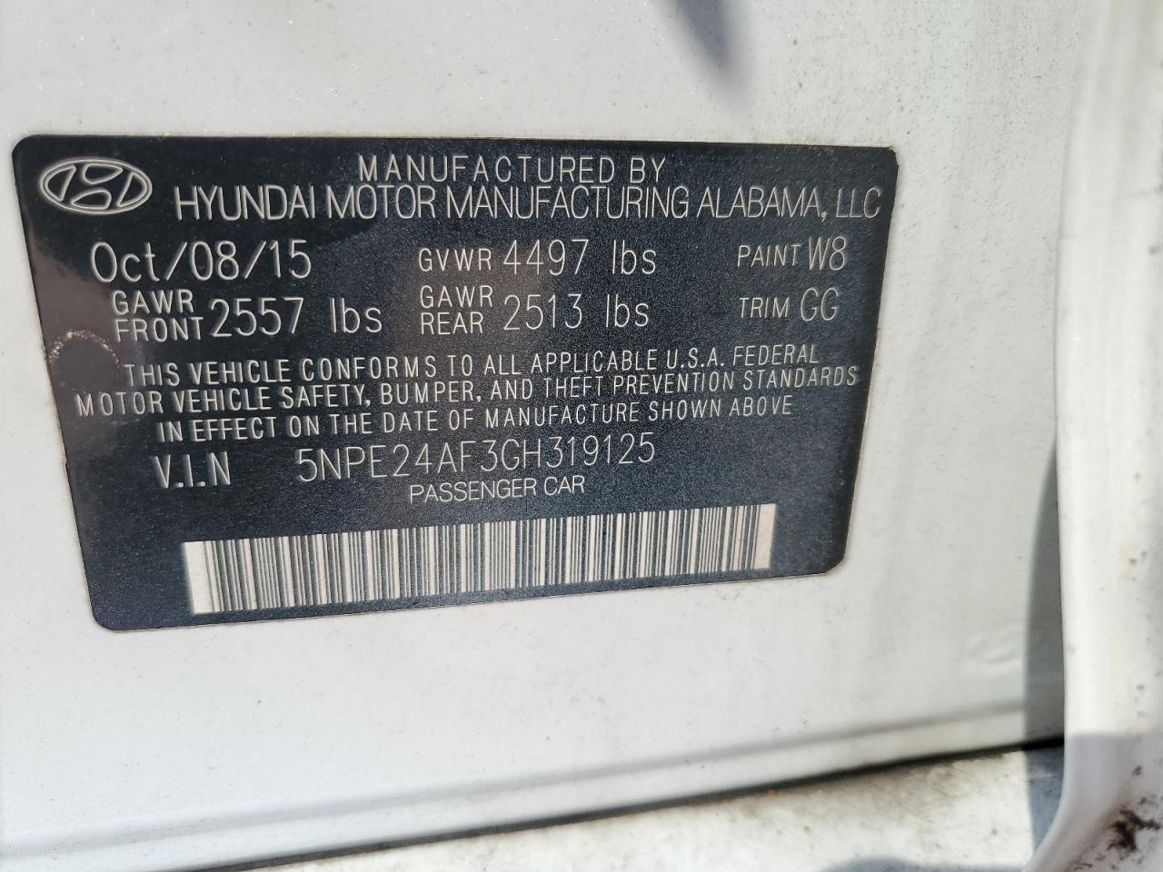 5NPE24AF3GH319125 2016 Hyundai Sonata Se