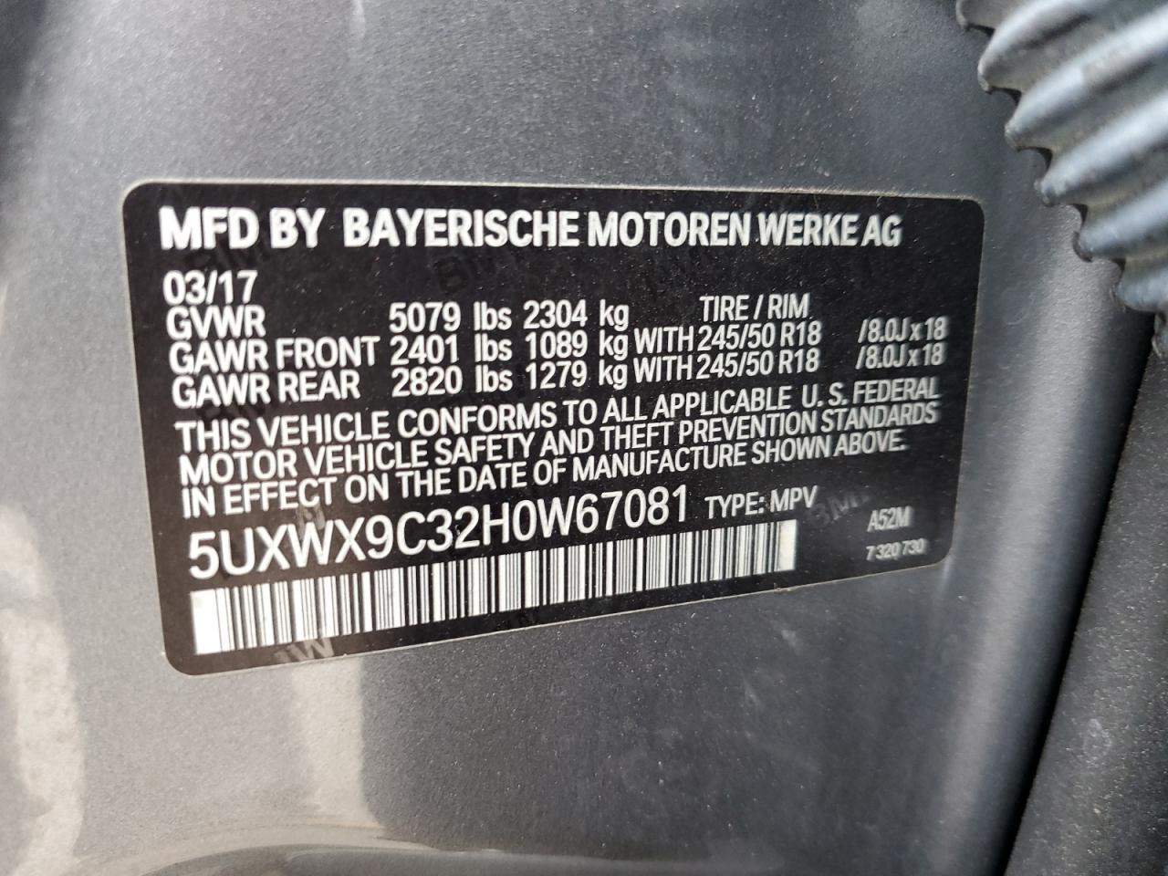 5UXWX9C32H0W67081 2017 BMW X3 xDrive28I