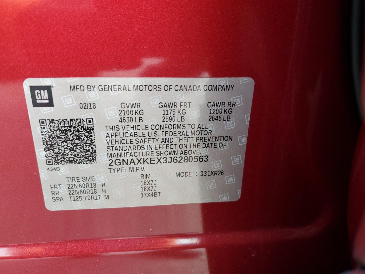 2GNAXKEX3J6280563 2018 CHEVROLET EQUINOX - Image 13