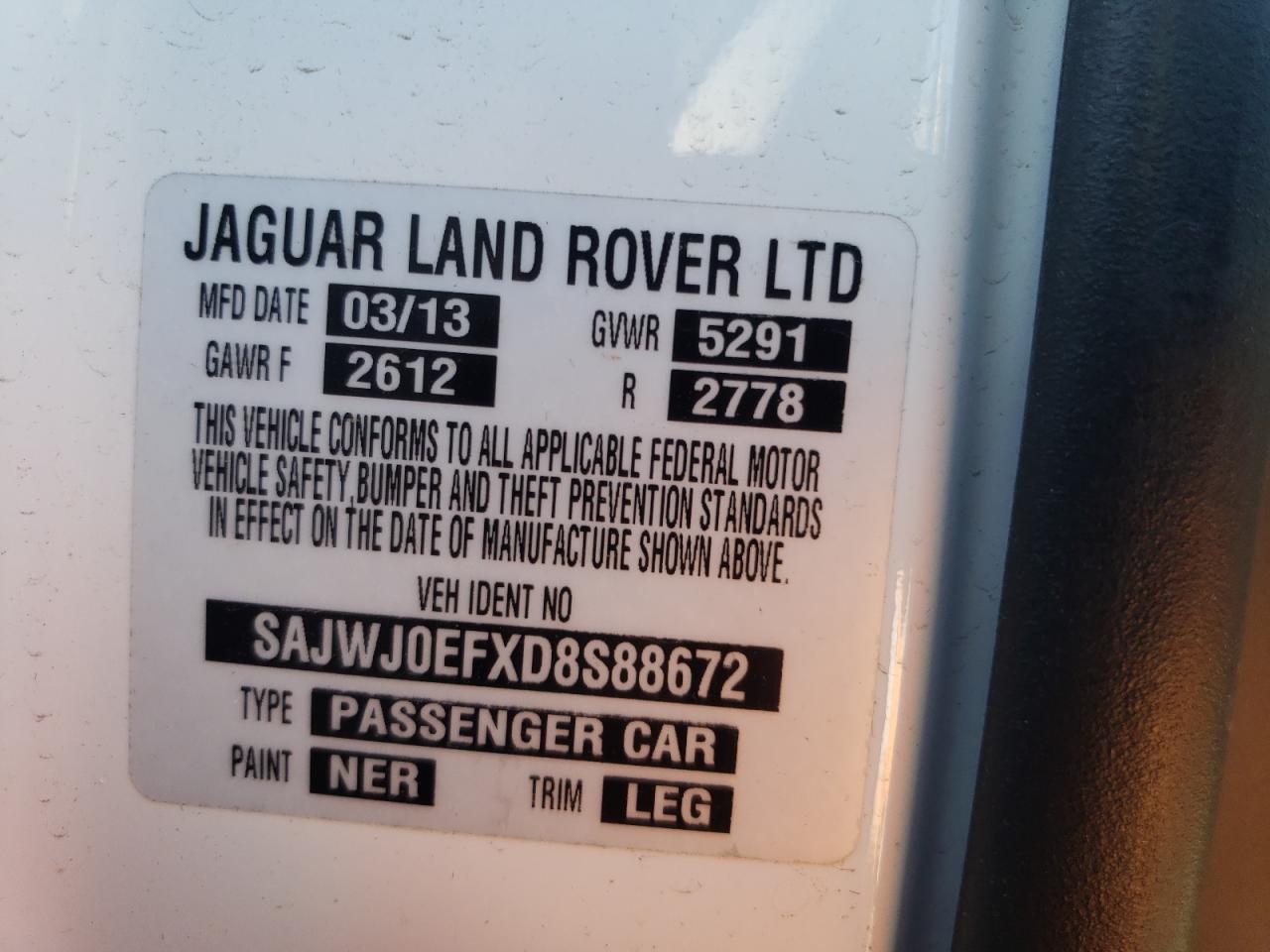 SAJWJ0EFXD8S88672 2013 Jaguar Xf