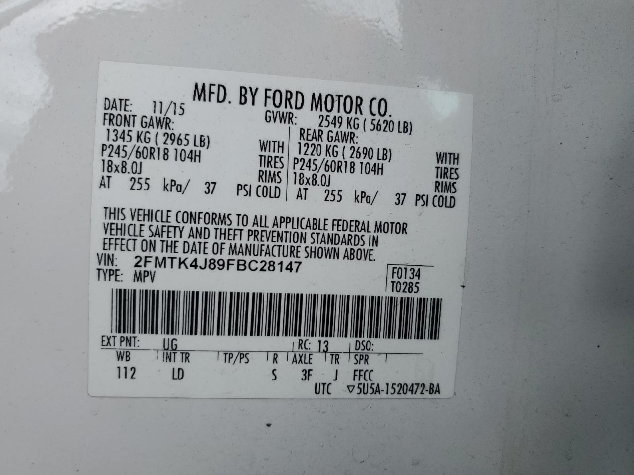 2FMTK4J89FBC28147 2015 Ford Edge Sel