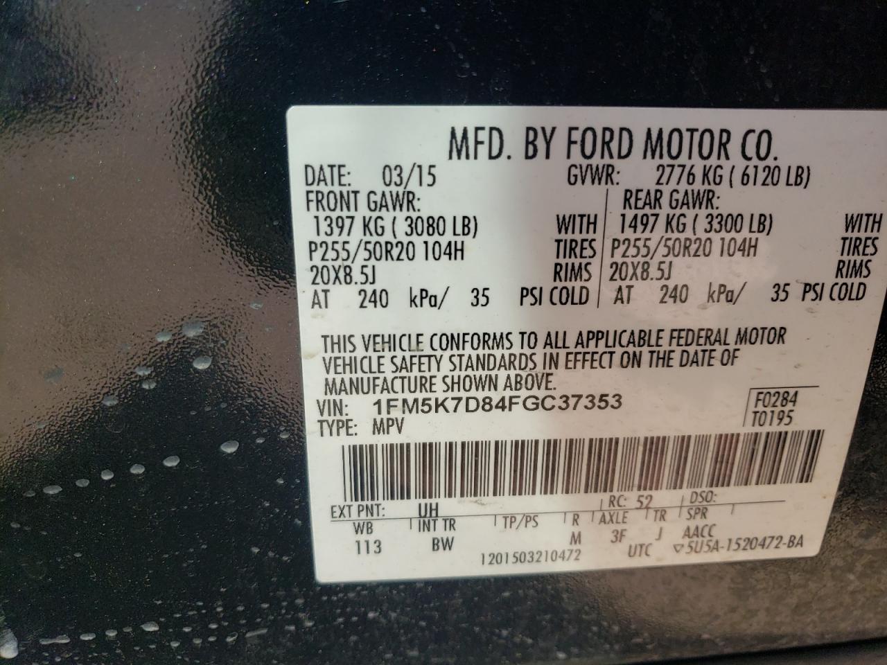 1FM5K7D84FGC37353 2015 Ford Explorer Xlt