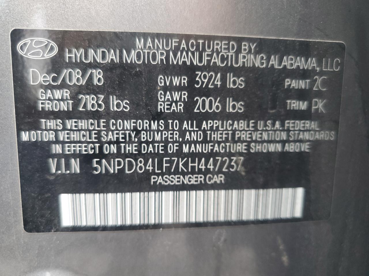 5NPD84LF7KH447237 2019 Hyundai Elantra Sel