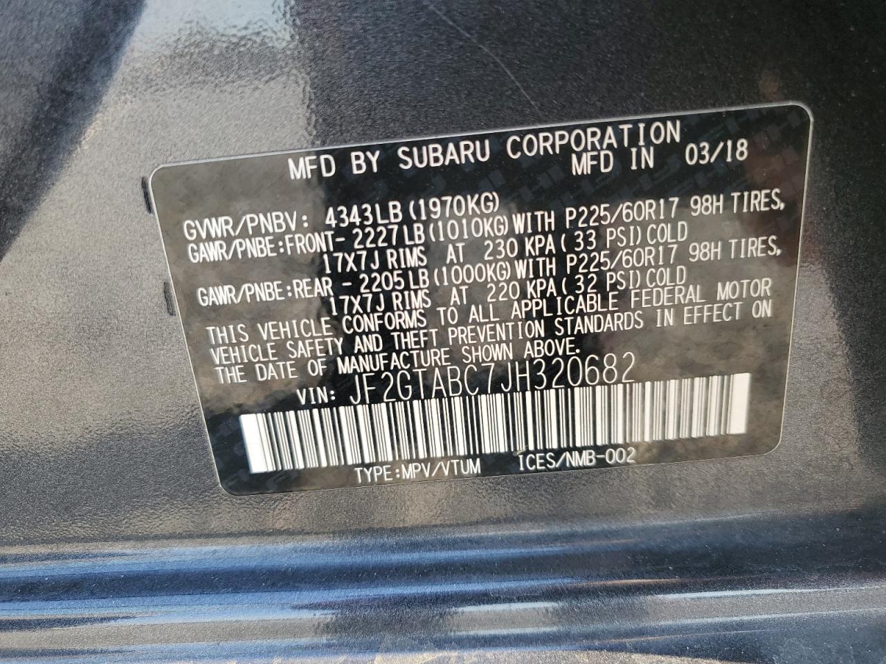 JF2GTABC7JH320682 2018 Subaru Crosstrek Premium