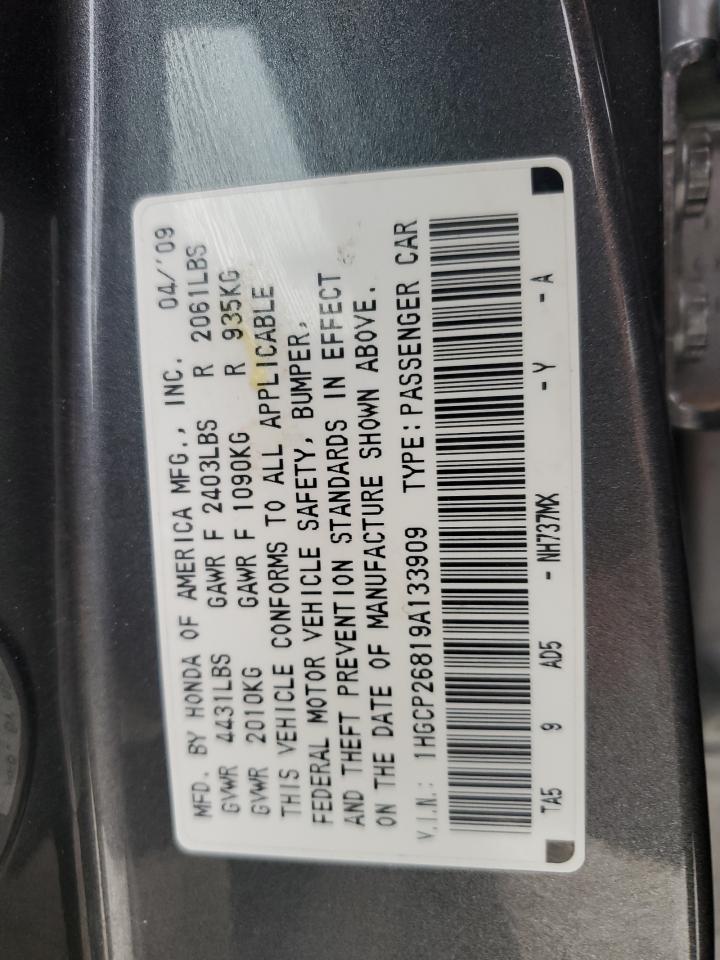 2009 Honda Accord Exl VIN: 1HGCP26819A133909 Lot: 70675124