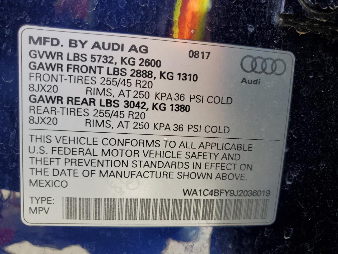 WA1C4BFY9J2036019 2018 Audi Sq5 Prestige