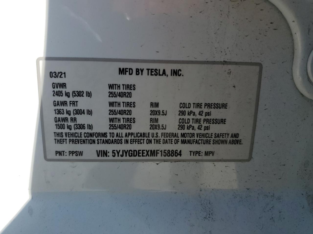 5YJYGDEEXMF158864 2021 Tesla Model Y