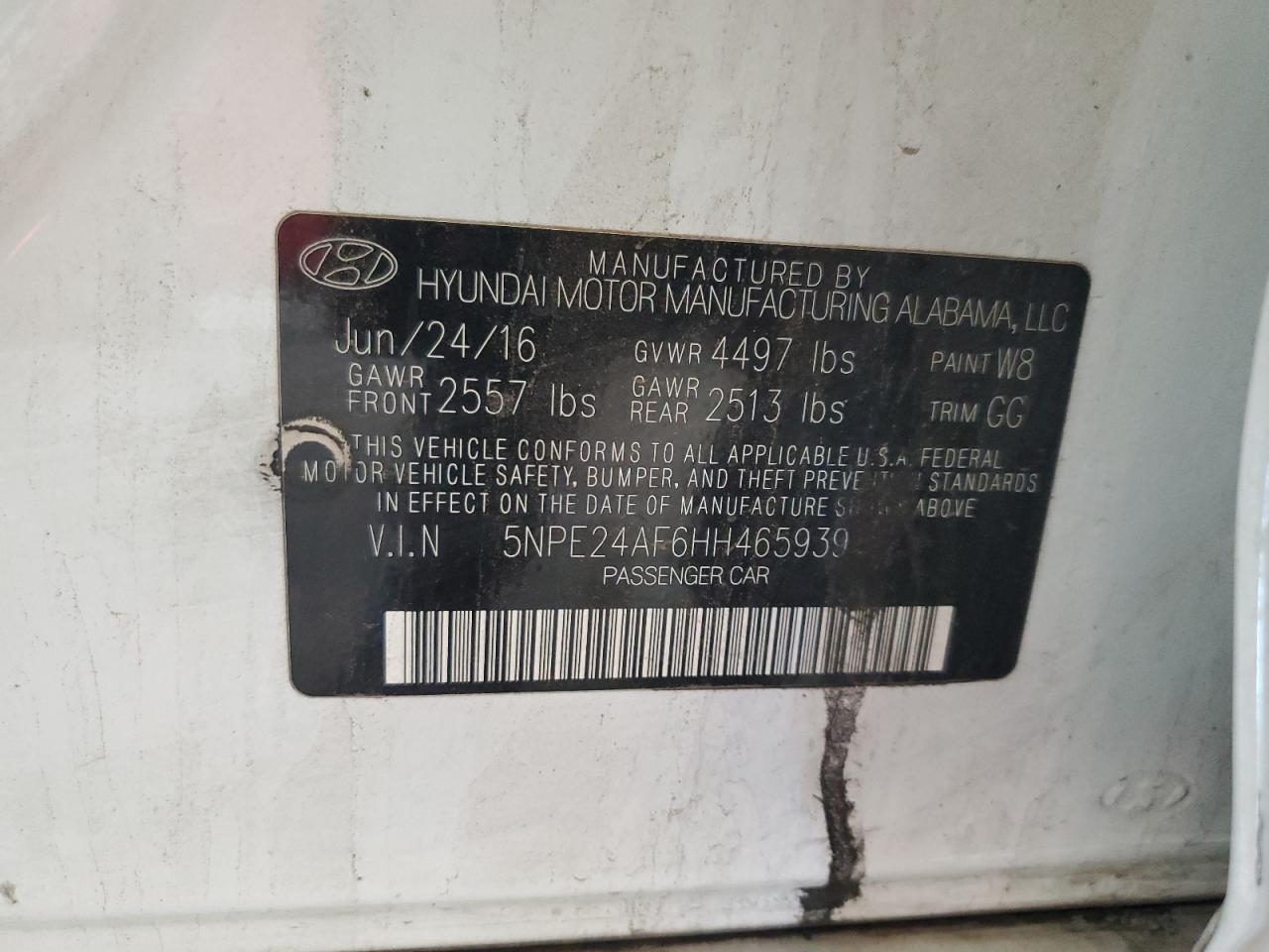 5NPE24AF6HH465939 2017 HYUNDAI SONATA - Image 12