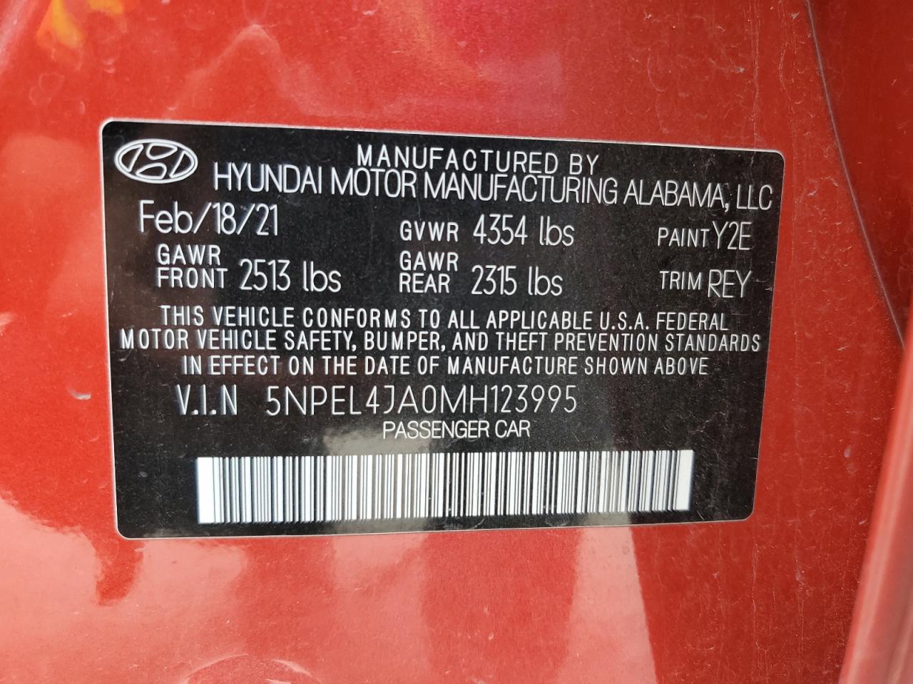 2021 Hyundai Sonata Sel VIN: 5NPEL4JA0MH123995 Lot: 70131974