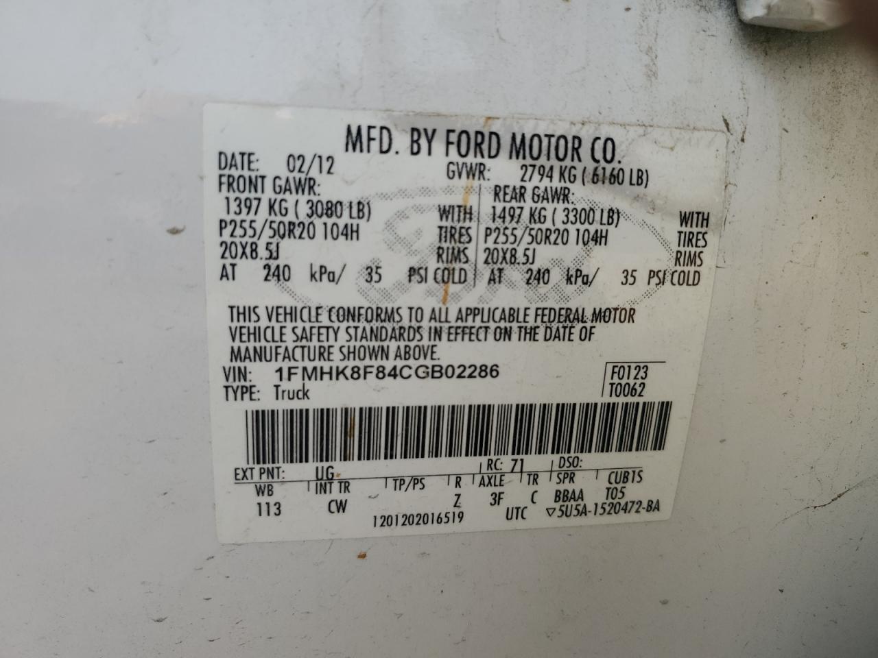 1FMHK8F84CGB02286 2012 Ford Explorer Limited