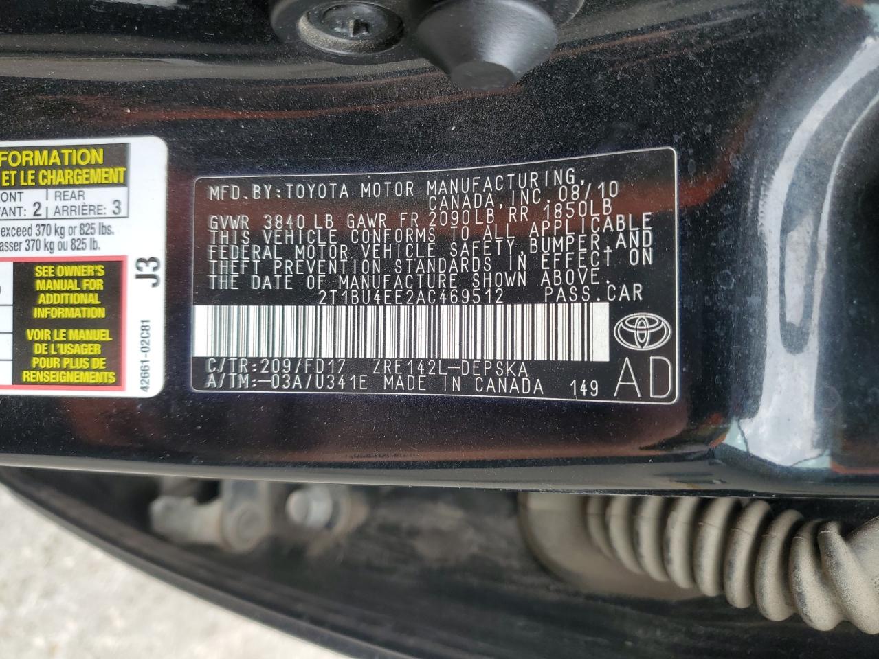 2T1BU4EE2AC469512 2010 Toyota Corolla Base