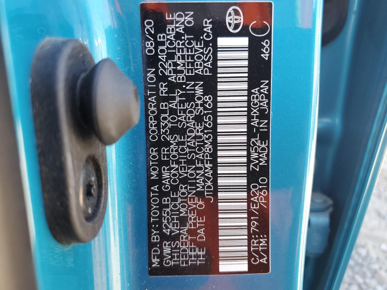 JTDKAMFP8M3165168 2021 Toyota Prius Prime Le