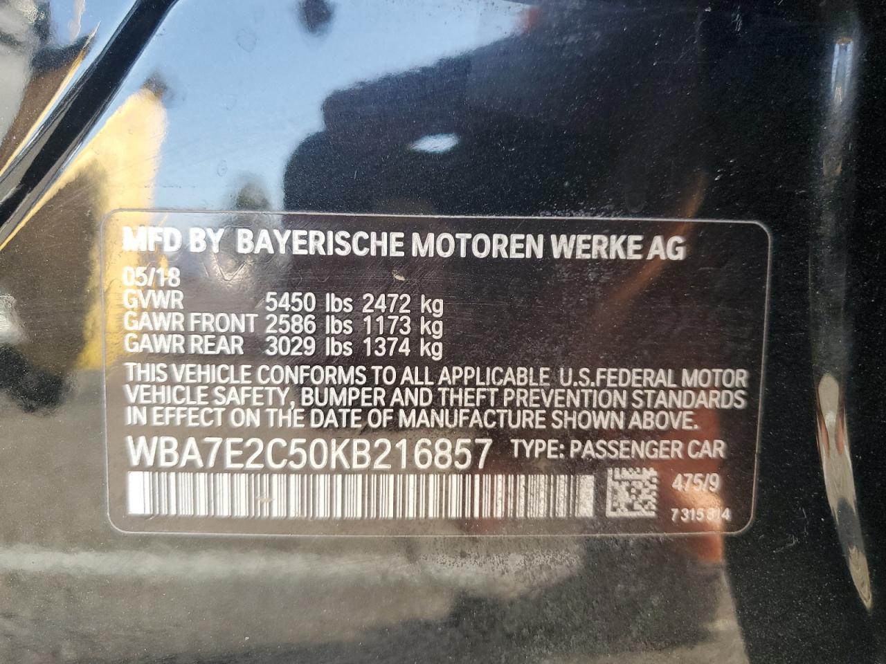 WBA7E2C50KB216857 2019 BMW 740 I