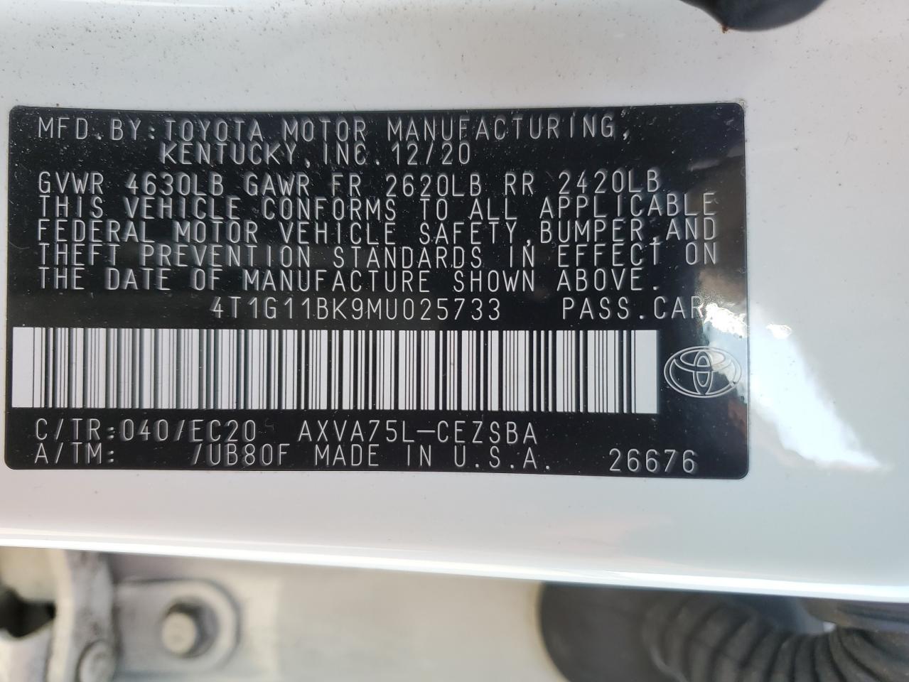 4T1G11BK9MU025733 2021 Toyota Camry Se