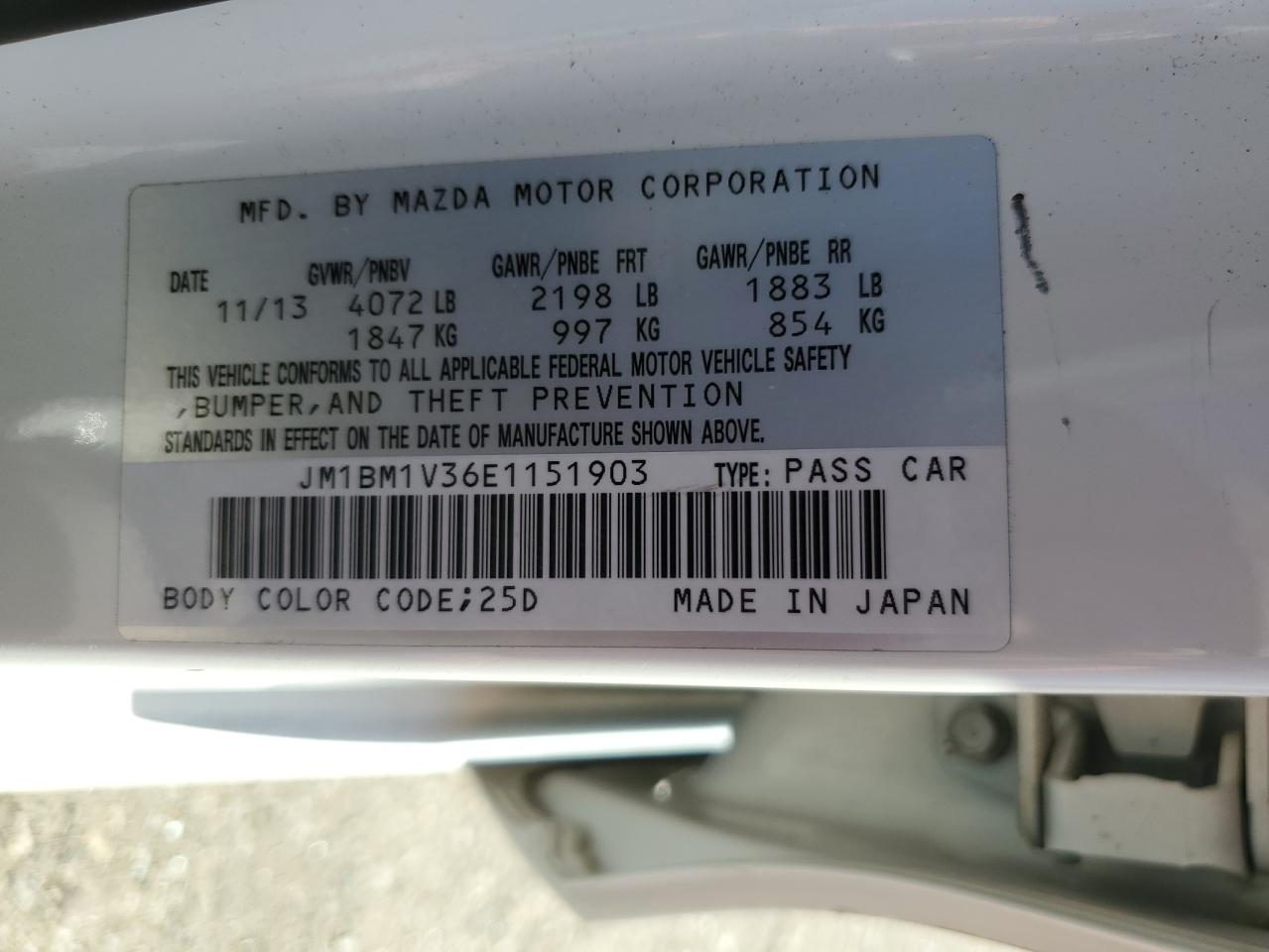 JM1BM1V36E1151903 2014 Mazda 3 Touring