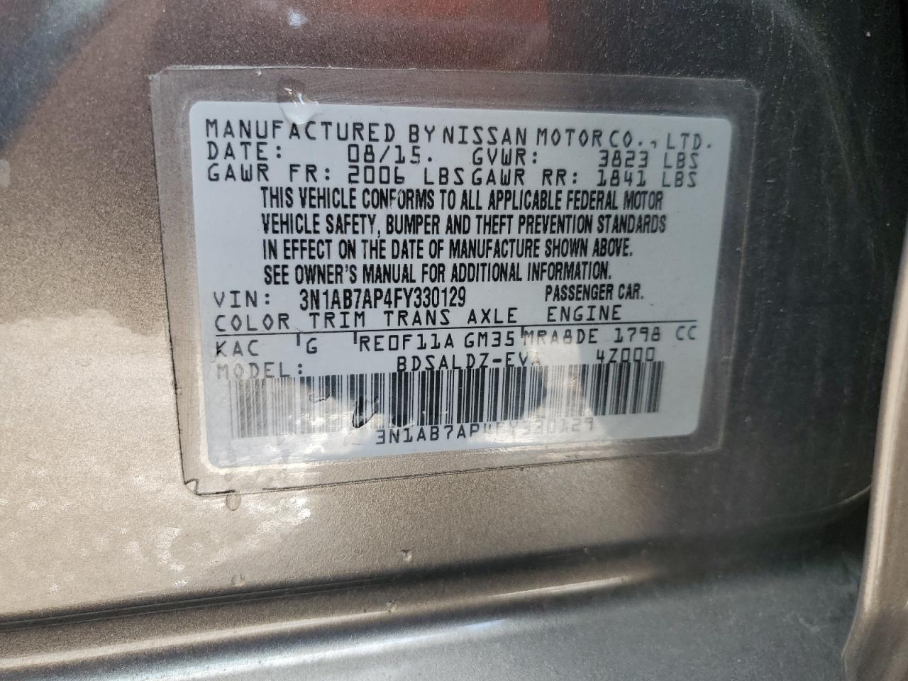 3N1AB7AP4FY330129 2015 Nissan Sentra S