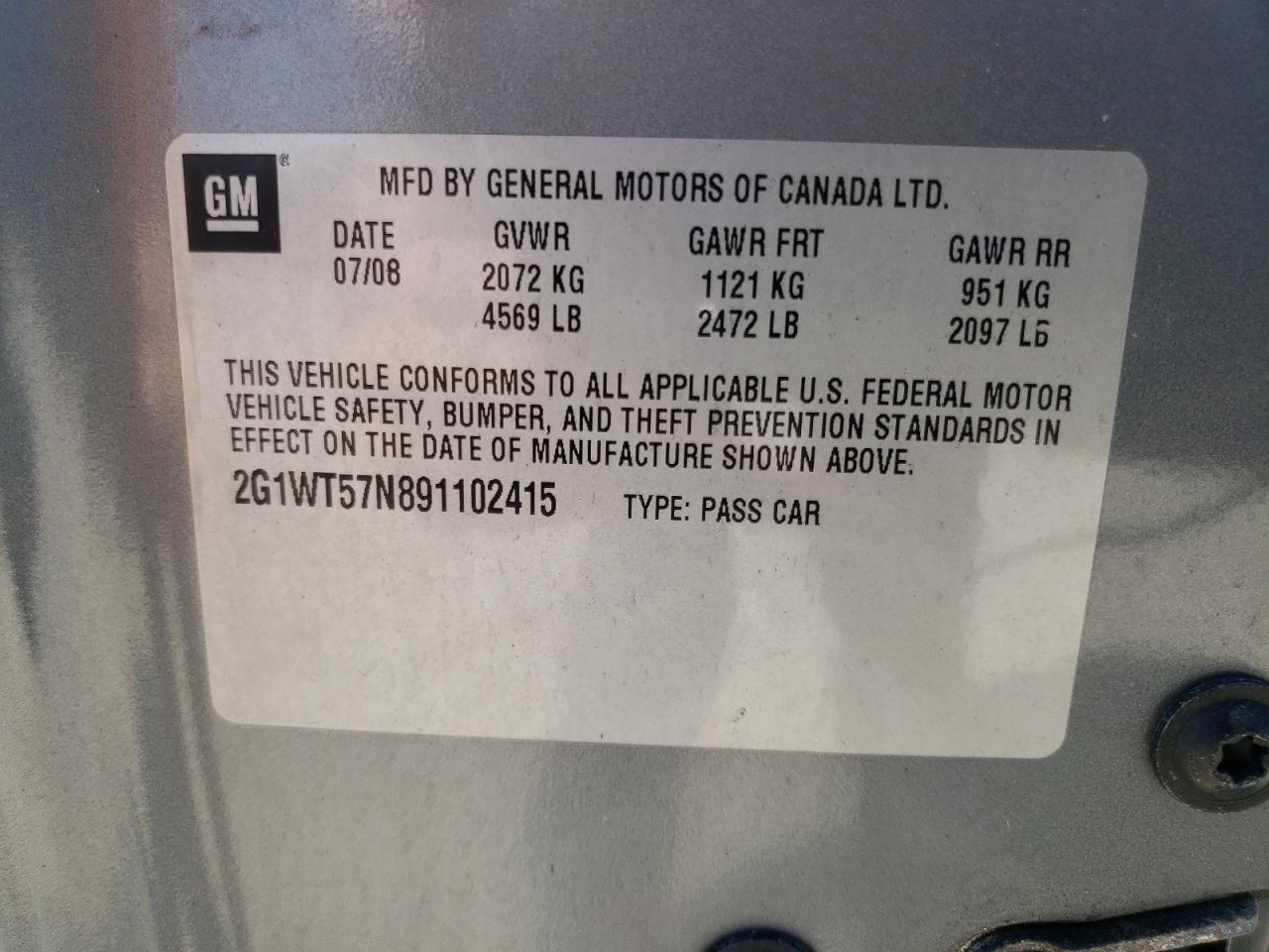 2009 Chevrolet Impala 1Lt VIN: 2G1WT57N891102415 Lot: 68475404