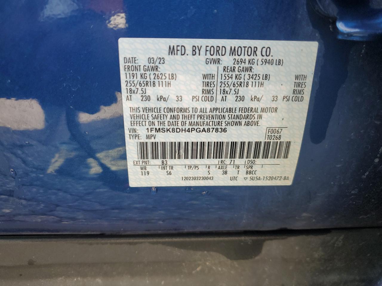 1FMSK8DH4PGA87836 2023 Ford Explorer Xlt