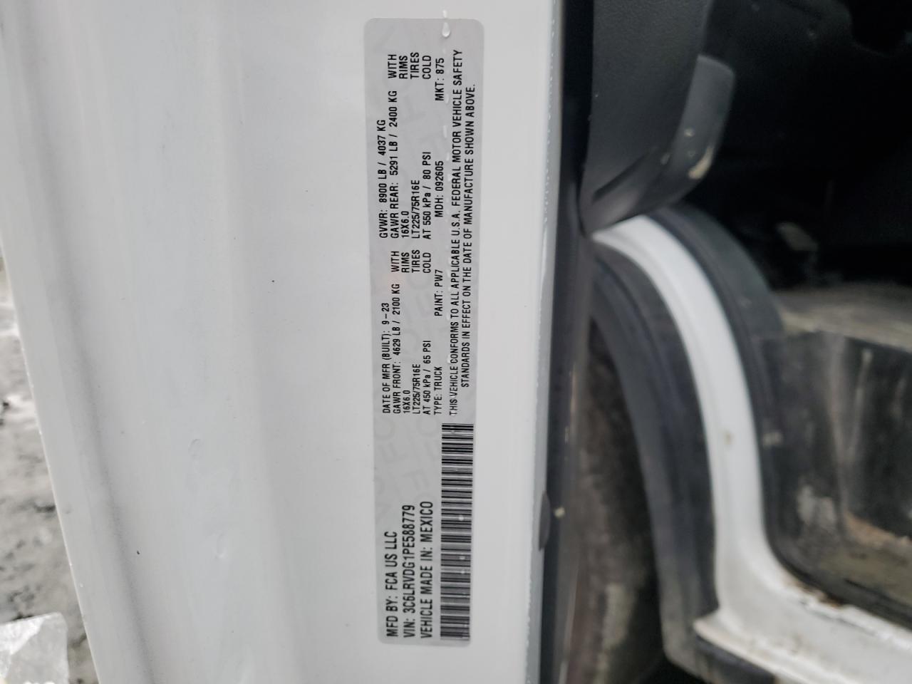 2023 Ram Promaster 2500 2500 High VIN: 3C6LRVDG1PE588779 Lot: 73095294