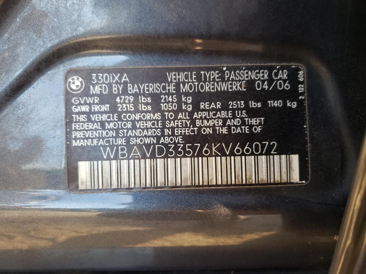 WBAVD33576KV66072 2006 BMW 330 Xi