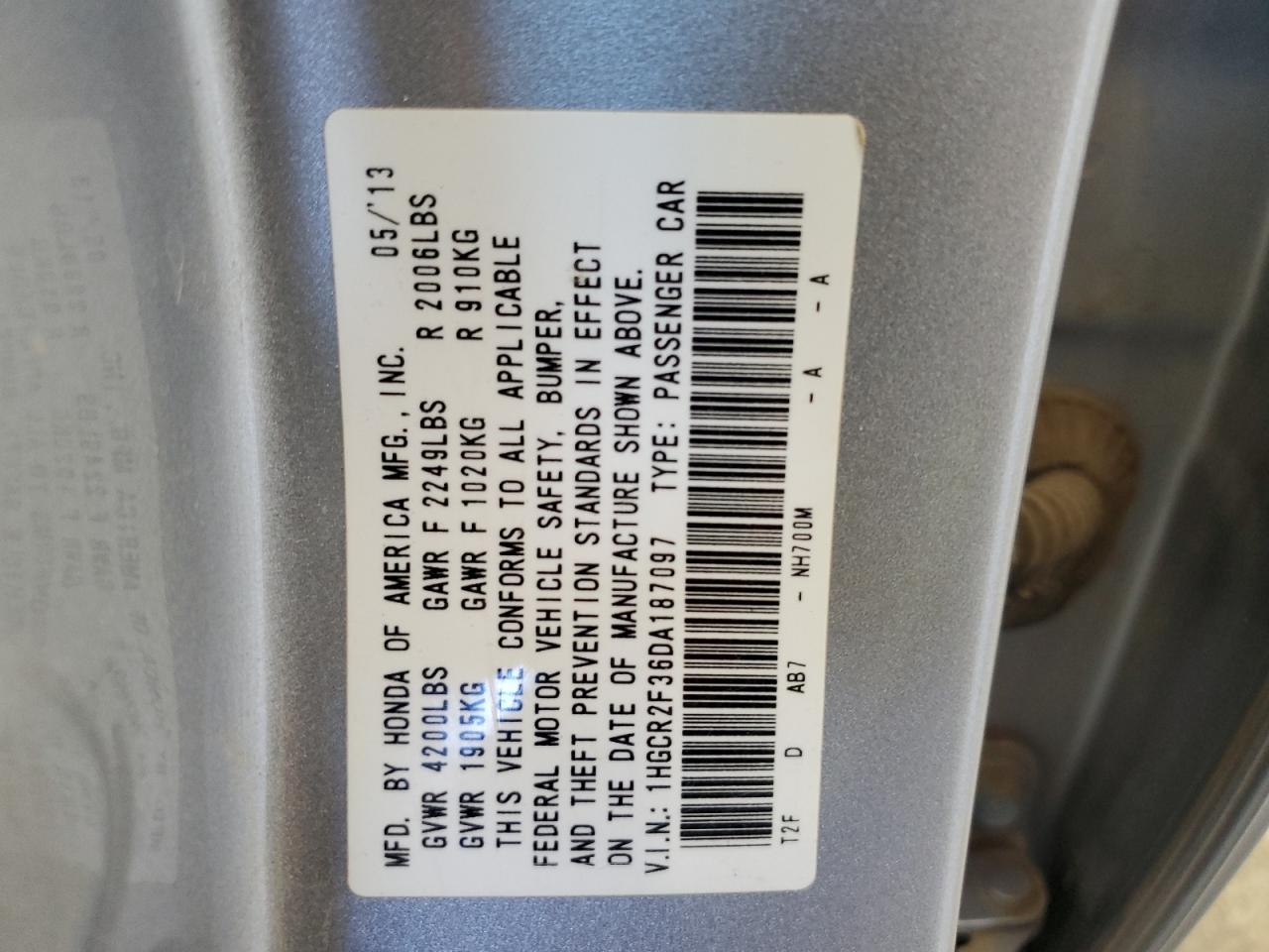 1HGCR2F36DA187097 2013 Honda Accord Lx