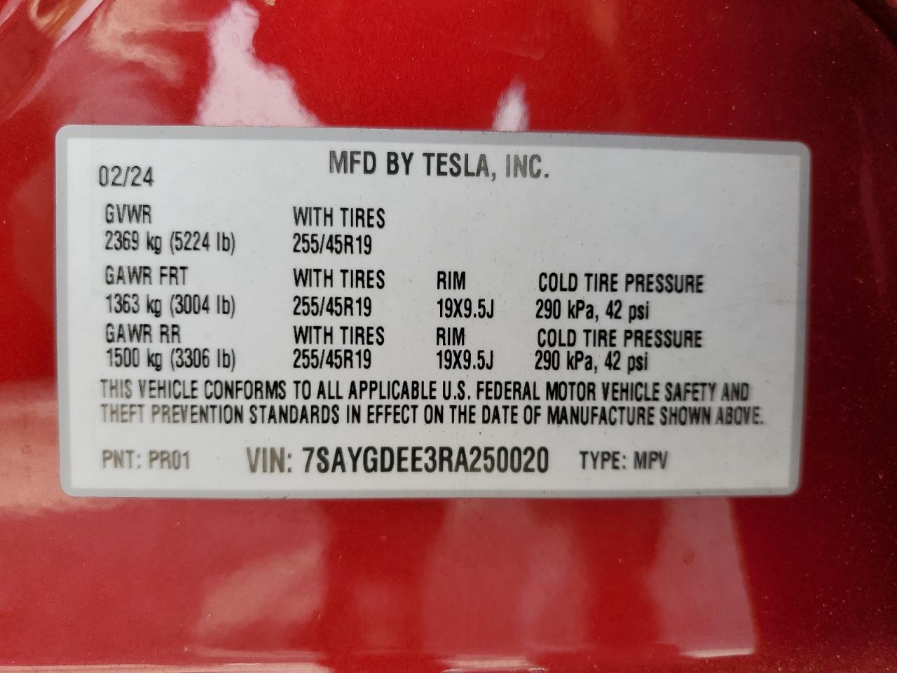 7SAYGDEE3RA250020 2024 Tesla Model Y