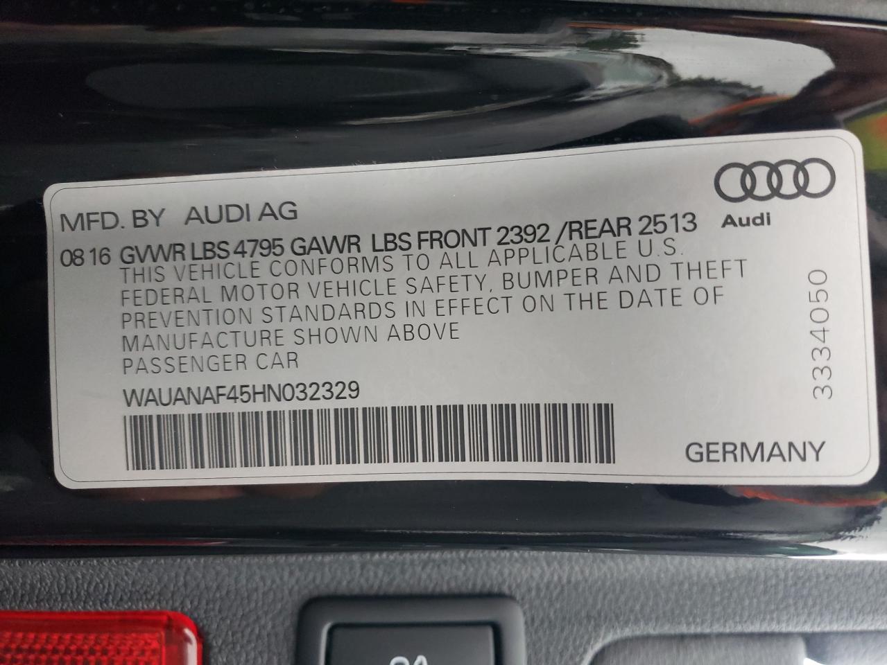 WAUANAF45HN032329 2017 Audi A4 Premium