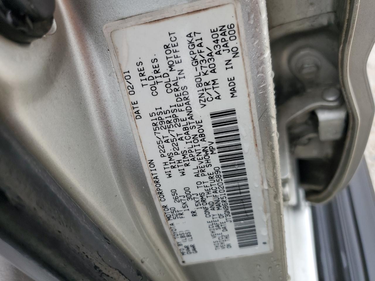 JT3GN86R510205890 2001 Toyota 4Runner Sr5