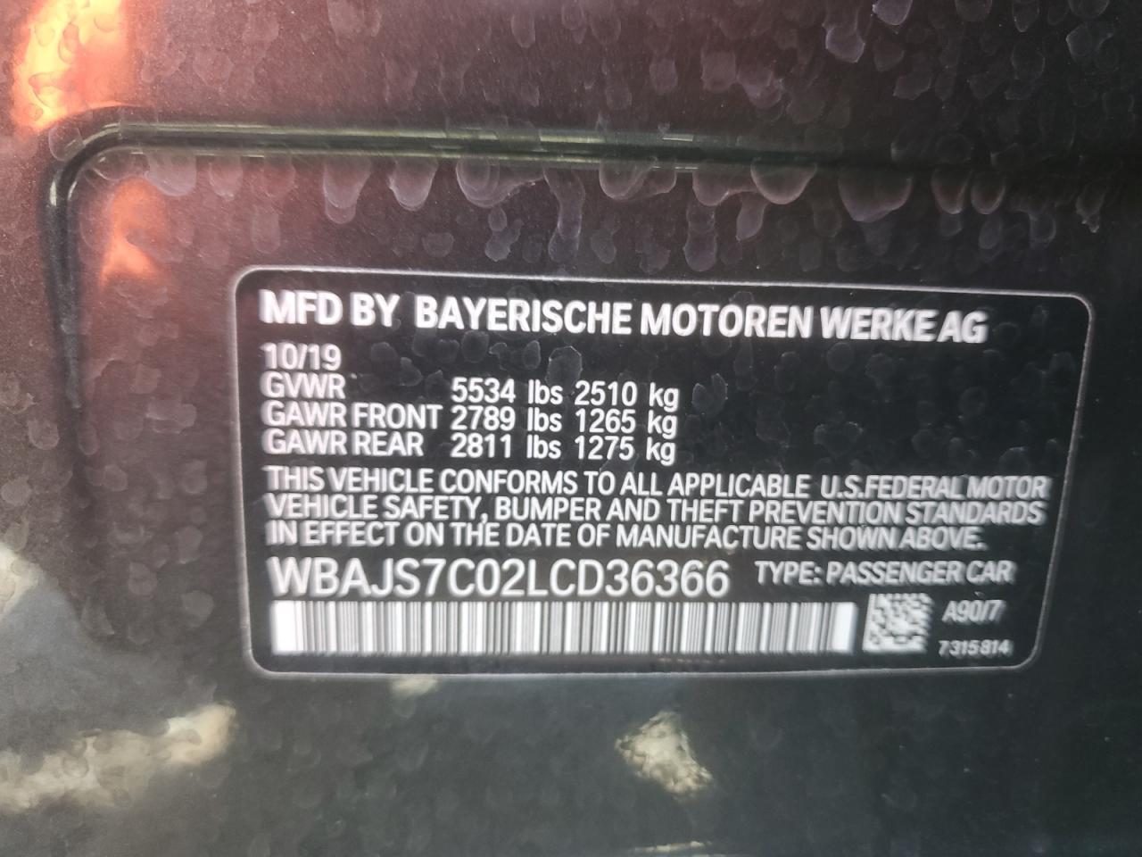 WBAJS7C02LCD36366 2020 BMW M550Xi