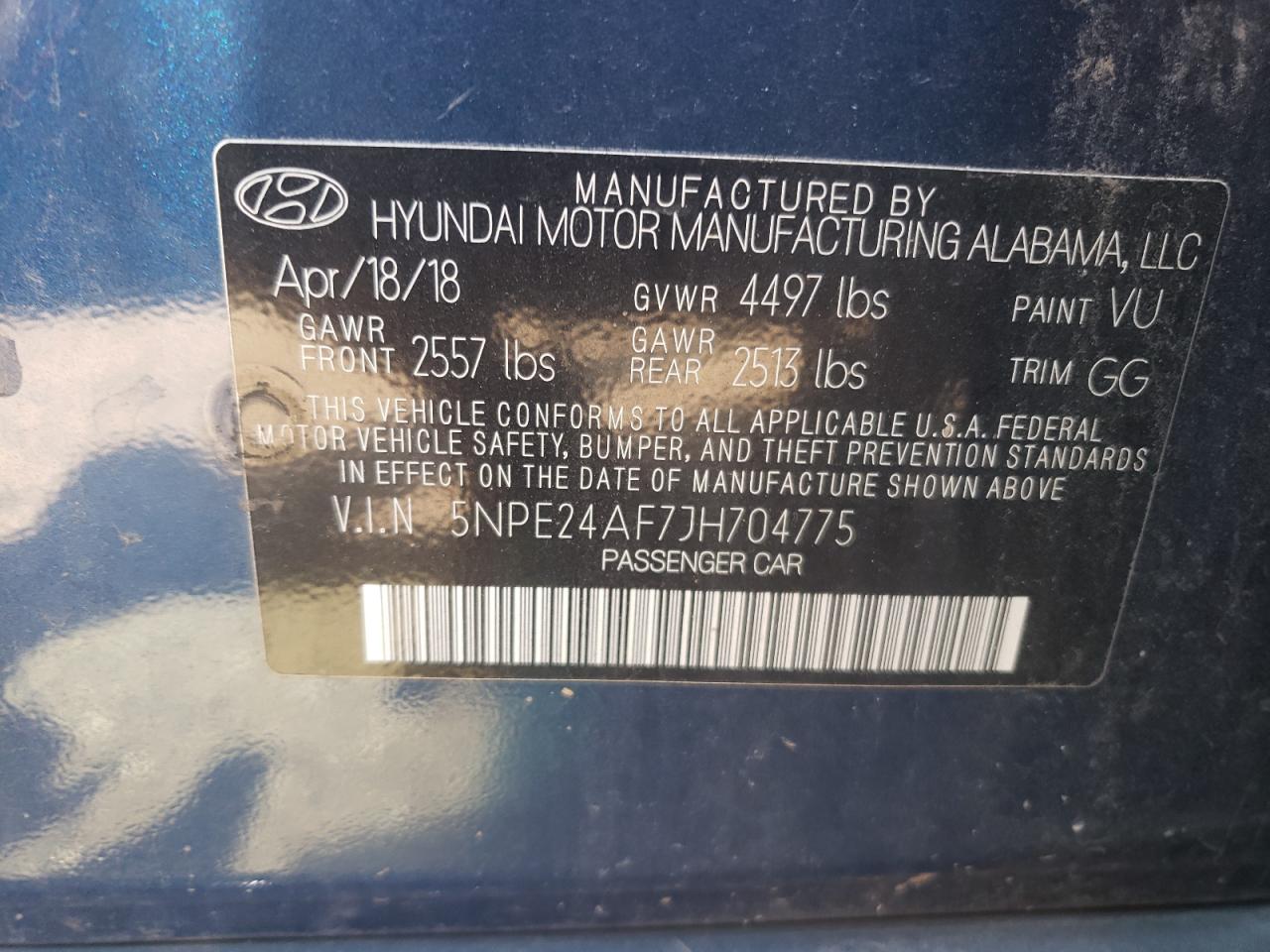 5NPE24AF7JH704775 2018 Hyundai Sonata Se